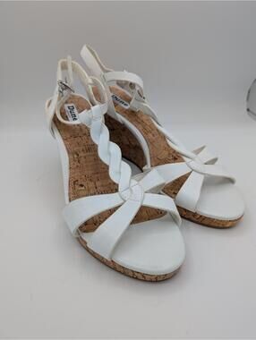 Dune London Cork Wedge Braided Strappy Slingback Sandals Womens 39 White
